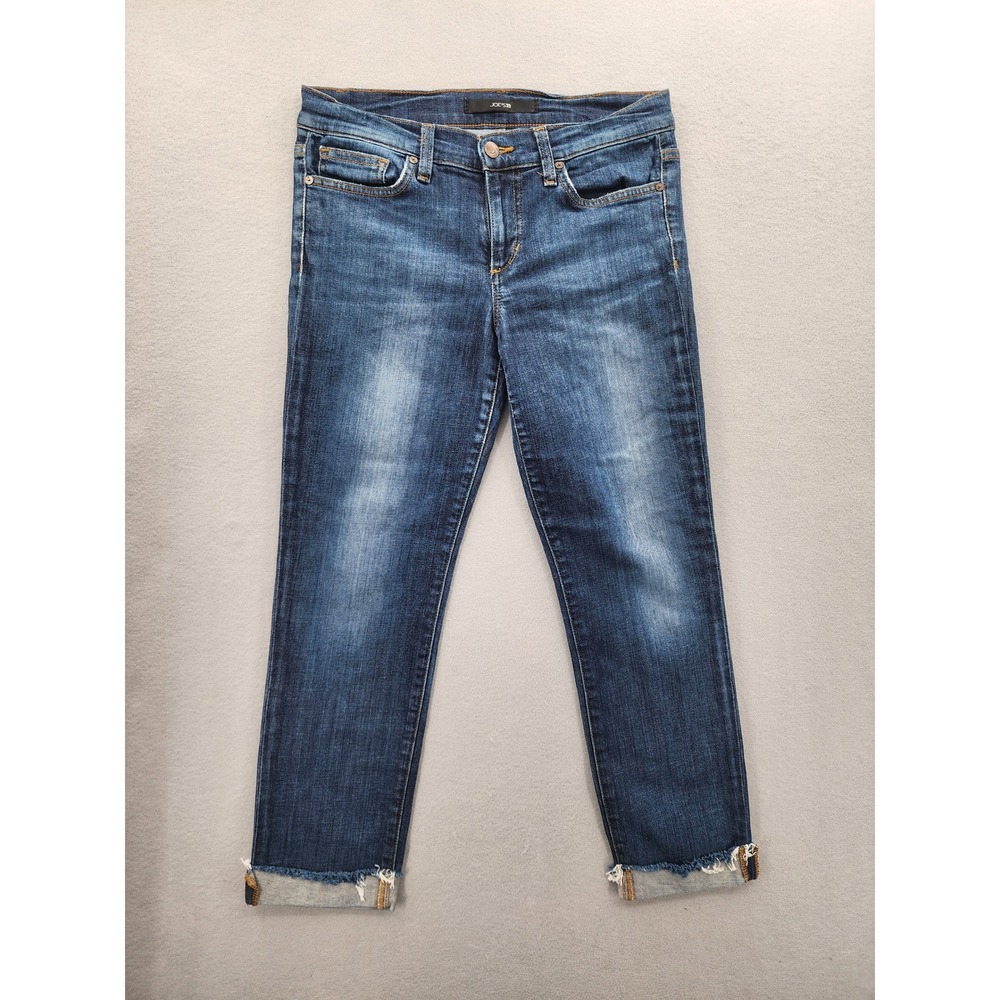 Joe's Jeans Mid Rise Skinny Ankle Dark Wash‎ Raw Frayed Hem Denim Jeans Size 27